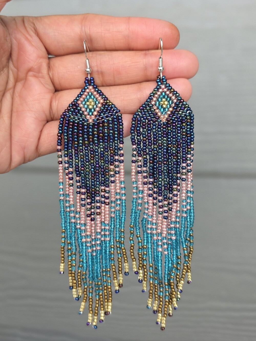 Aia Boho Beaded Fringe Earrings Handmade Jewelry Boheme Blue